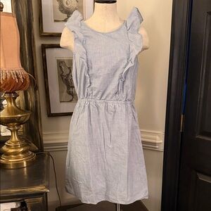 Madewell Bellflower Ruffle Dress in a light blue chambray fabric